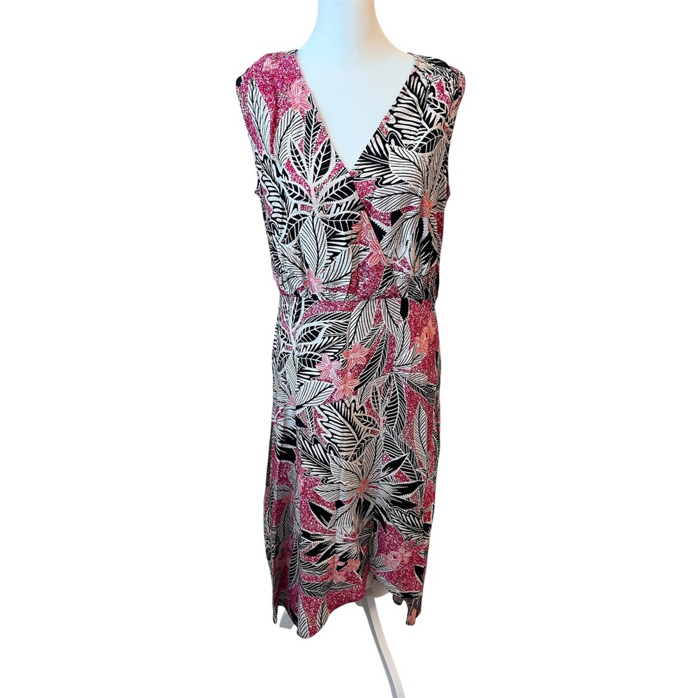 Liz Claiborne Midi Dress Tropical Print Sleeveless V-Neck Casual Size M